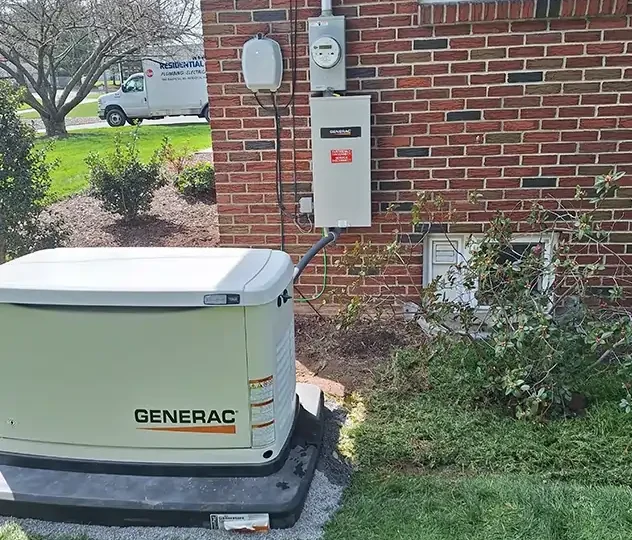 Generac generator outside of brick house